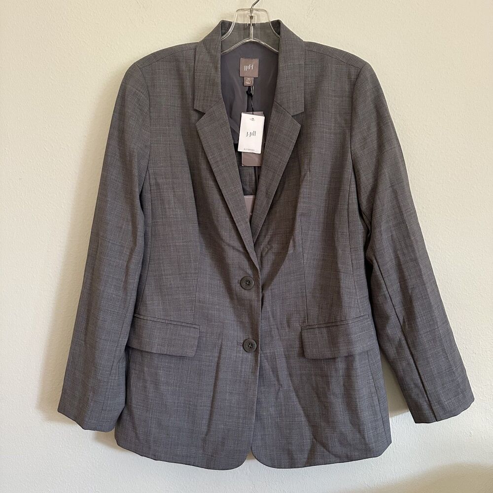 J.Jill Washable Wool Blazer Jacket Petite 10 Gray Career Classic Lightweight NWT